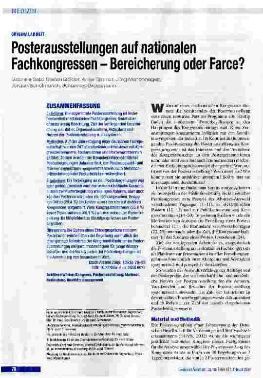 Vorschauseite 1: Posterausstellungen auf nationalen Fachkongressen - Bereicherung oder Farce?
