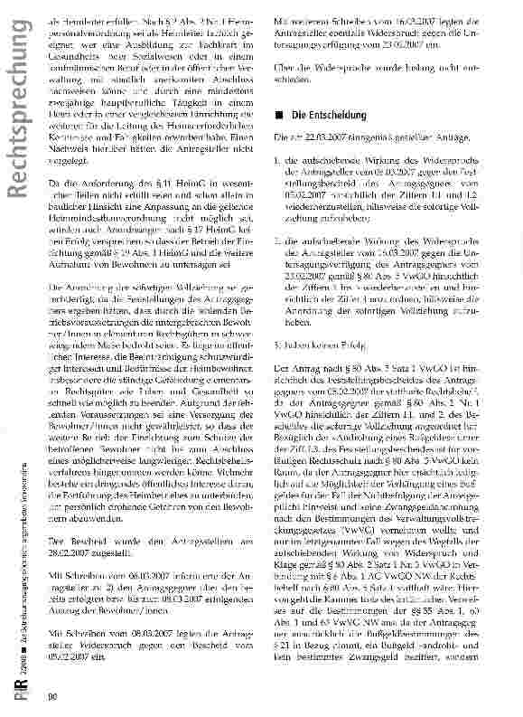 Vorschauseite 4: Zur Betriebsuntersagung eines nicht angemeldeten Seniorenheims