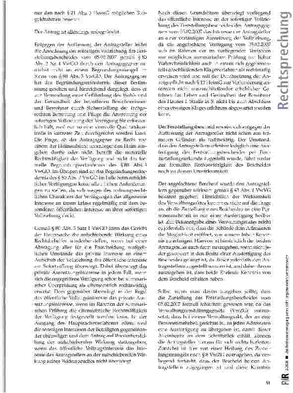 Vorschauseite 5: Zur Betriebsuntersagung eines nicht angemeldeten Seniorenheims