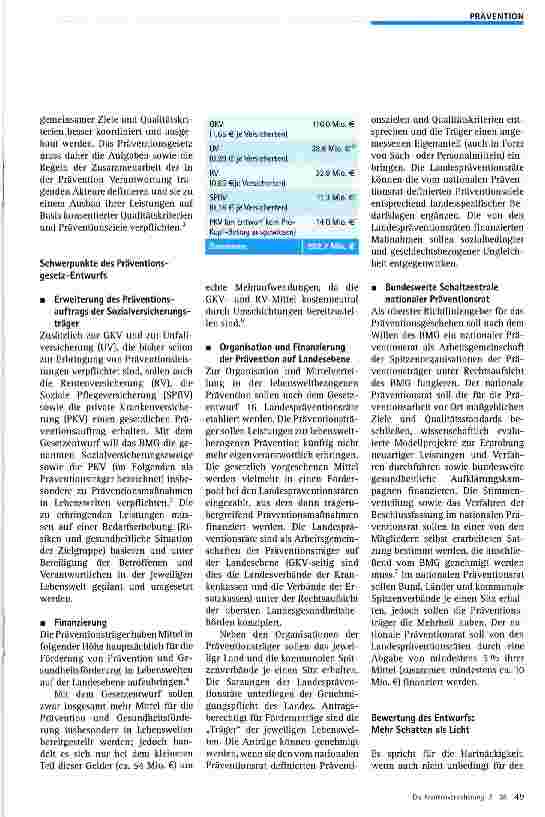 Vorschauseite 2: Präventionsgesetz: Leistungsausbau oder Verschiebebahnhof?