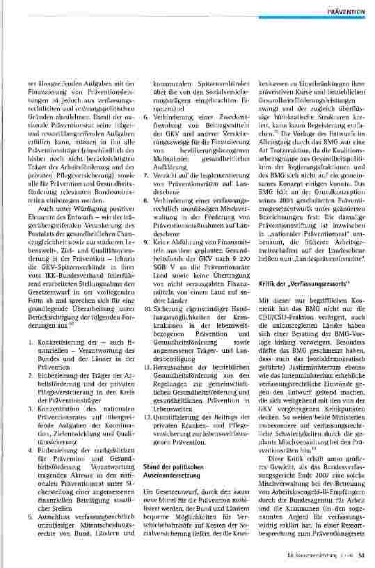 Vorschauseite 4: Präventionsgesetz: Leistungsausbau oder Verschiebebahnhof?