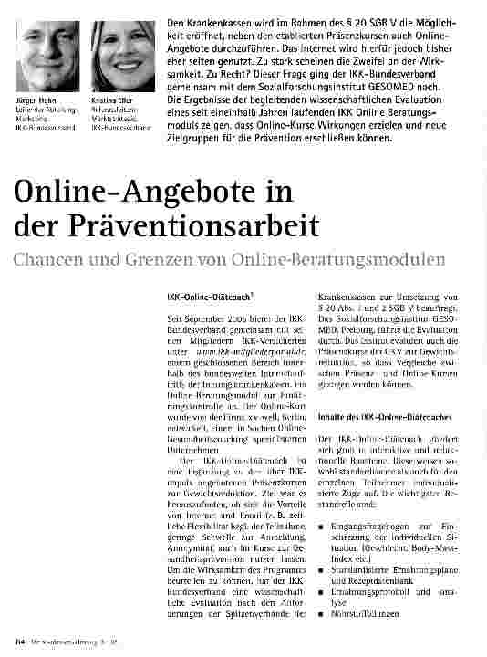 Vorschauseite 1: Online-Angebote in der Präventionsarbeit