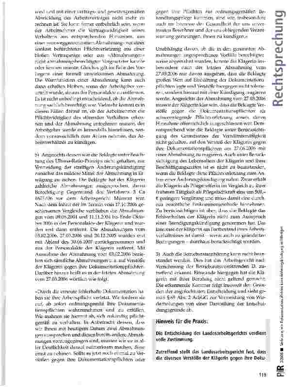 Vorschauseite 6: Verletzung von Dokumentationspflichten kann Änderungskündigung rechtfertigen