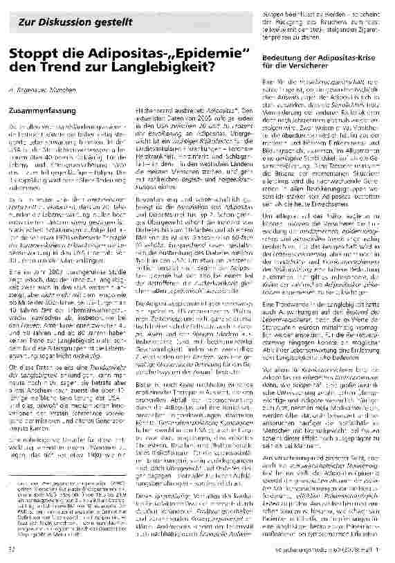 Vorschauseite 1: Stoppt die Adipositas-, ,Epidemie den Trend zur Langlebigkeit?