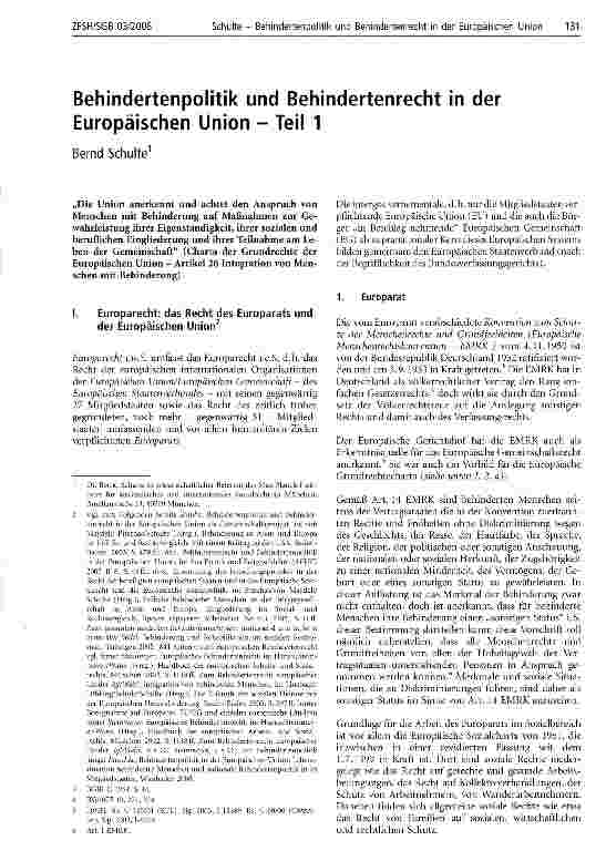 Vorschauseite 1: Behindertenpolitik und Behindertenrecht in der Europäischen Union - Teil 1