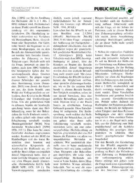 Vorschauseite 3: Die Zulassung zur Ausübung der heilberuflichen Tätigkeit im Bereich der Komplementärund Außenseitermedizin