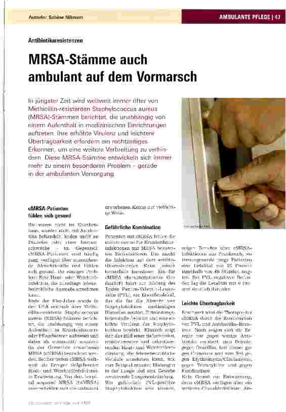 Vorschauseite 1: MRSA-Stämme auch ambulant auf dem Vormarsch