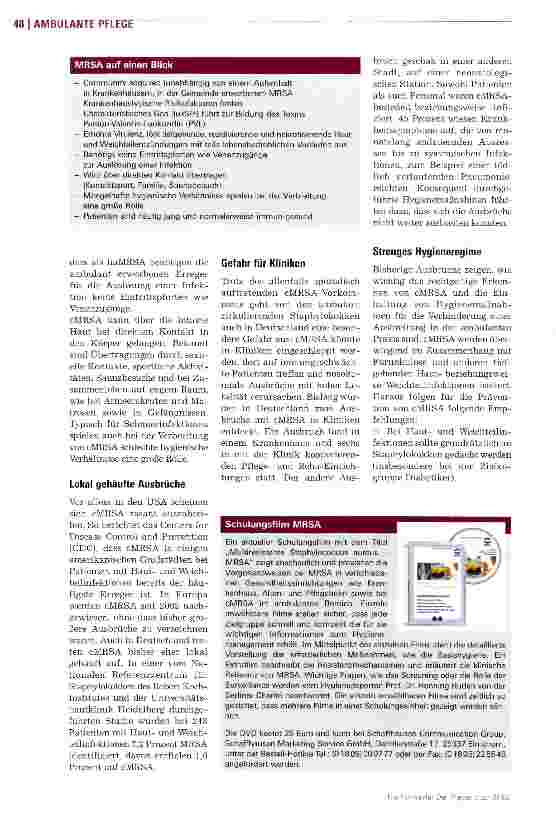 Vorschauseite 2: MRSA-Stämme auch ambulant auf dem Vormarsch