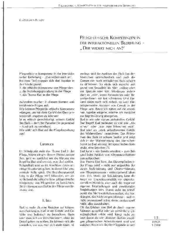 Vorschauseite 1: PFLEGE-ETHISCHE KOMPETENZEN IN DER INTERAKTIONELLEN BEZIEHUNG „ DER WIDERT MICH AN!