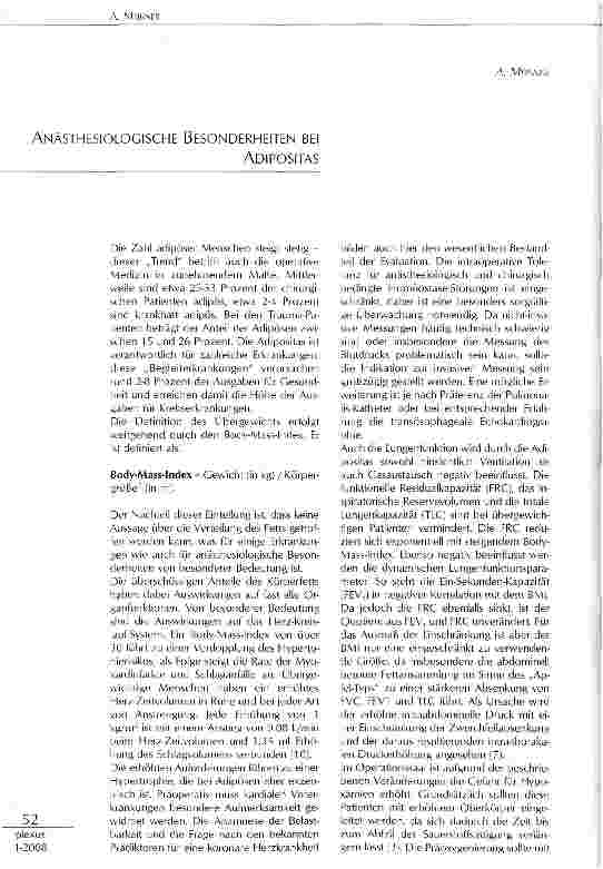 Vorschauseite 1: ANÄSTHESIOLOGISCHE BESONDERHEITEN BEI ADIPOSITAS