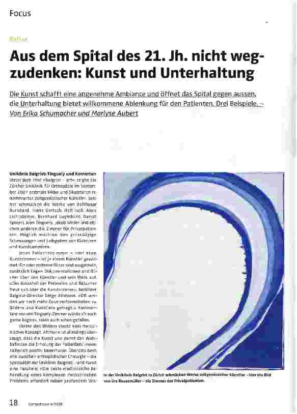 Vorschauseite 1: Aus dem Spital des 21. Jh. nicht wegzudenken: Kunst und Unterhaltung