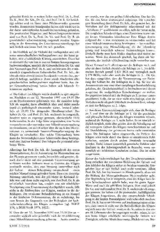 Vorschauseite 3: Haftung des Krankenhauses sowie der dort angestellten Ärzte und Hebamme für Versäumnisse vor, während und nach einer Problemgeburt