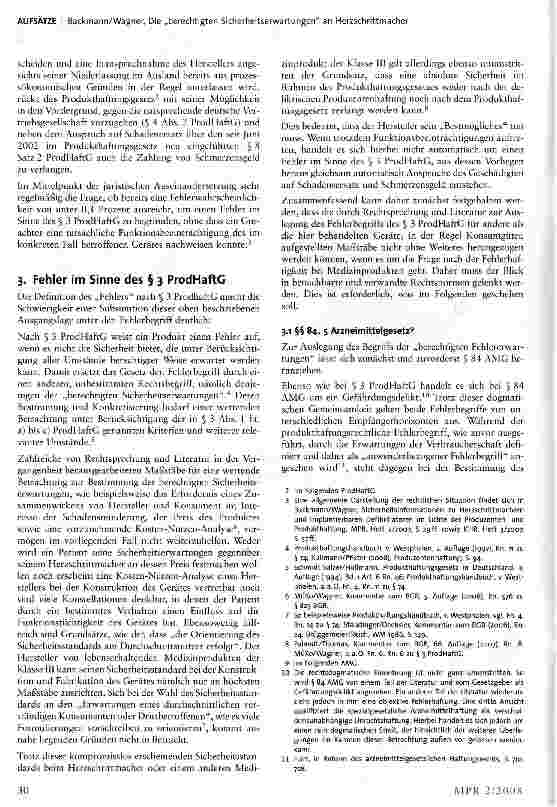 Vorschauseite 2: Die „berechtigten Sicherheitserwartungen an Herzschrittmacher und Defibrillatoren im Sinne von § 3 Abs. 1 ProdHaftG