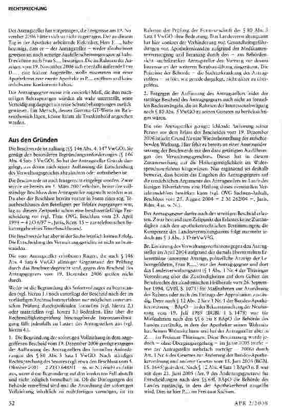 Vorschauseite 2: Ruhen der Approbation eines Apothekers erfordert zweifelsfreie gesundheitliche Nichteignung