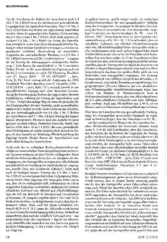 Vorschauseite 4: Ruhen der Approbation eines Apothekers erfordert zweifelsfreie gesundheitliche Nichteignung