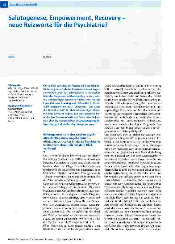 Vorschauseite 1: Salutogenese, Empowerment, Recovery -neue Reizworte für die Psychiatrie?