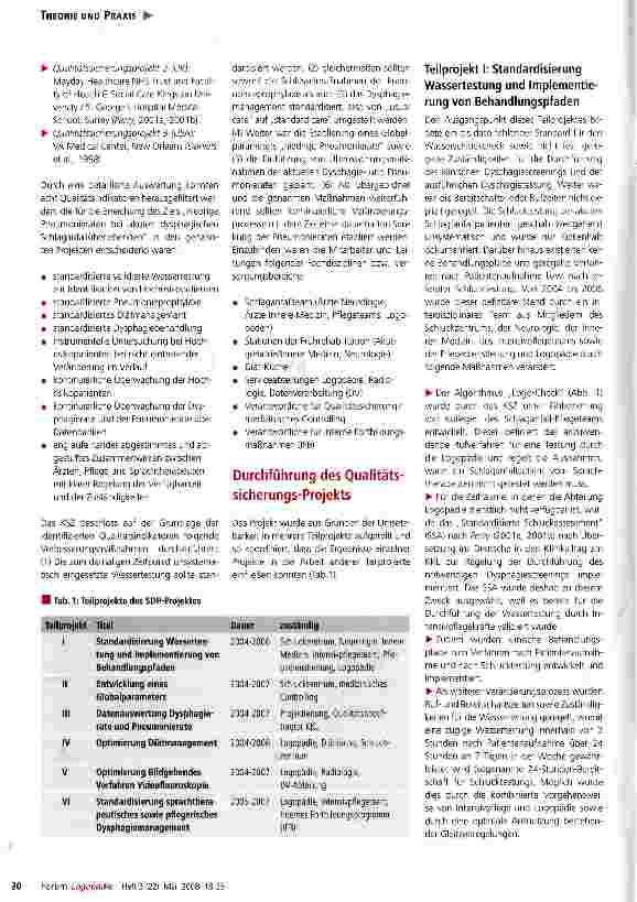 Vorschauseite 3: Qualitätssicherungs-Projekt zur Prävention von Aspirationspneumonien in der Akutversorgung von Schlaganfallpatienten mit Dysphagie
