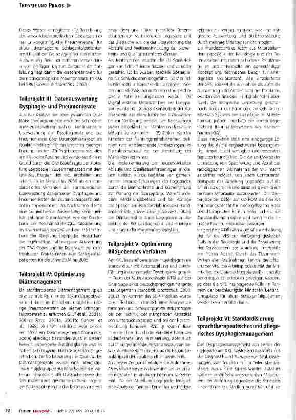 Vorschauseite 5: Qualitätssicherungs-Projekt zur Prävention von Aspirationspneumonien in der Akutversorgung von Schlaganfallpatienten mit Dysphagie