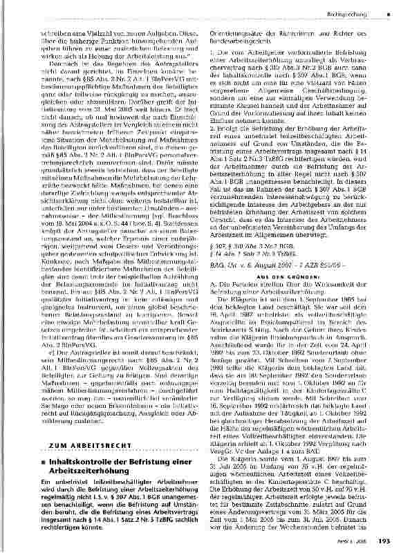 Vorschauseite 1: Inhaltskontrolle der Befristung einer Arbeitszeiterhöhung