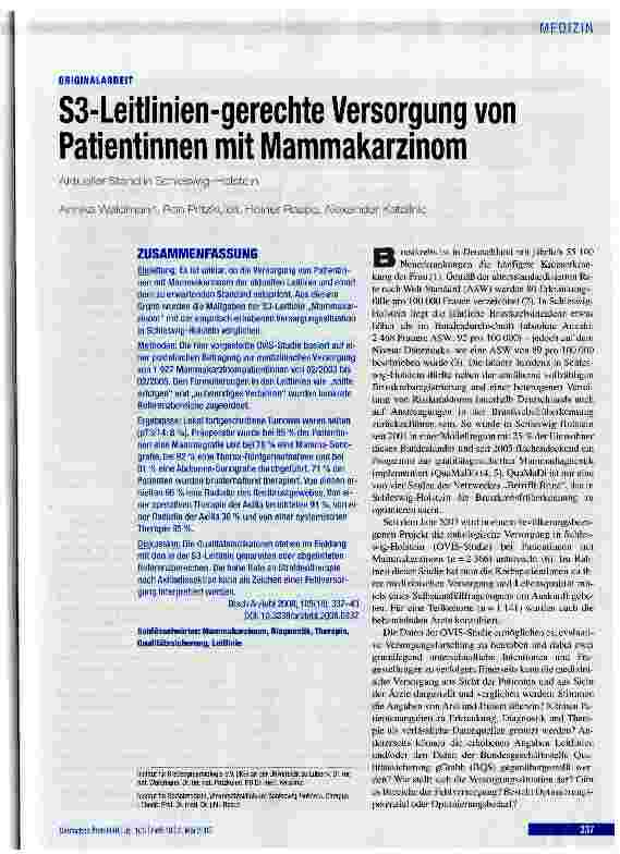 Vorschauseite 1: S3-Leitlinien-gerechte Versorgung von Patientinnen mit Mammakarzinom