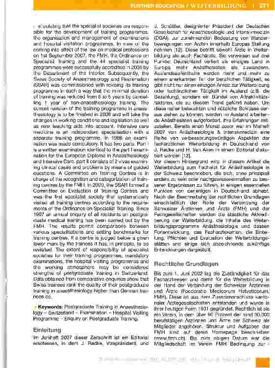 Vorschauseite 2: Weiterbildung zum Facharzt für Anästhesiologie in der Schweiz