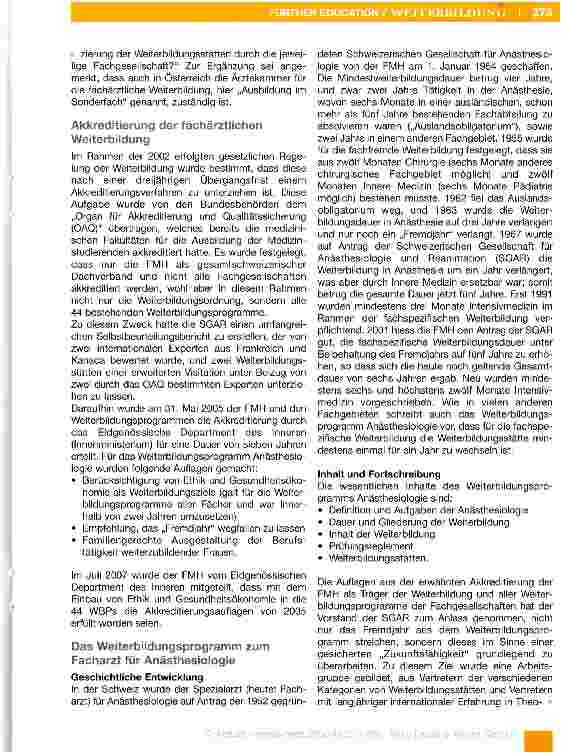 Vorschauseite 4: Weiterbildung zum Facharzt für Anästhesiologie in der Schweiz