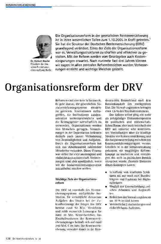 Vorschauseite 1: Organisationsreform der DRV