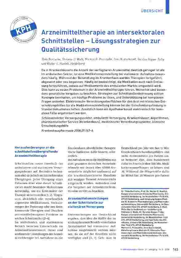 Vorschauseite 1: Arzneimitteltherapie an intersektoralen Schnittstellen - Lösungsstrategien zur Qualitätssicherung