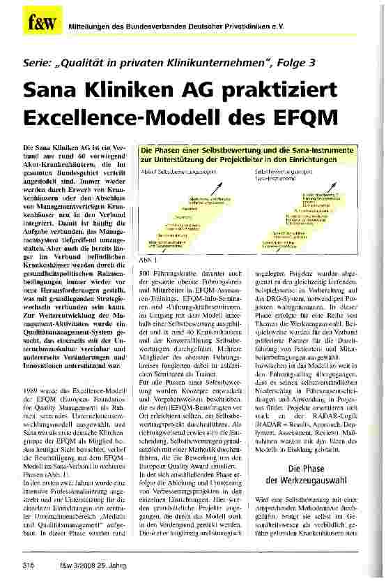 Vorschauseite 1: Sana Kliniken AG praktiziert Excellence-Modell des EFQM