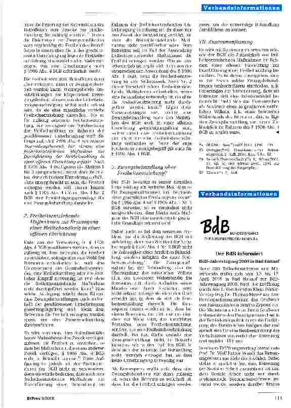 Vorschauseite 4: Zur Zulässigkeit einer stationären Zwangsbehandlung des Betreuten