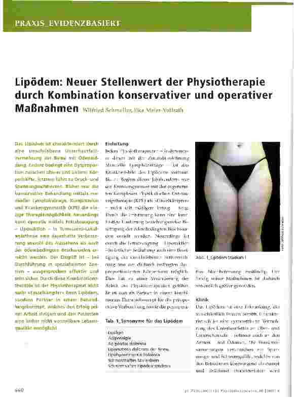 Vorschauseite 1: Lipödem: Neuer Stellenwert der Physiotherapie durch Kombination konservativer und operativer Maßnahmen