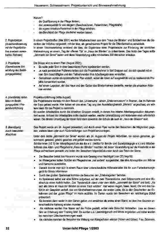 Vorschauseite 2: Jahrmarkt der Sinne Projektunterricht zur Förderung der Sinneswahrnehmung