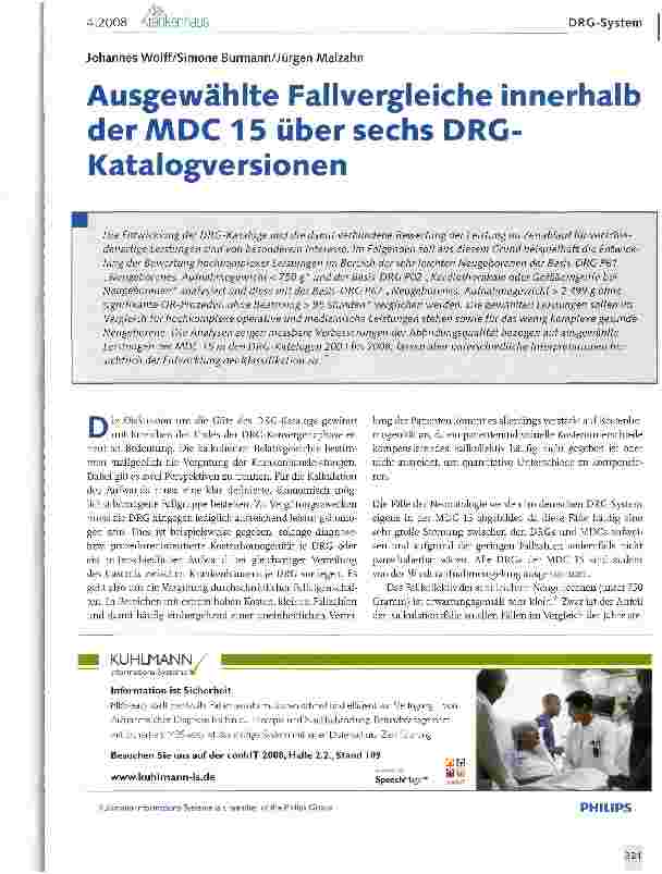 Vorschauseite 1: Ausgewählte Fallvergleiche innerhalb der MDC 15 über sechs DRG-Katalogversionen