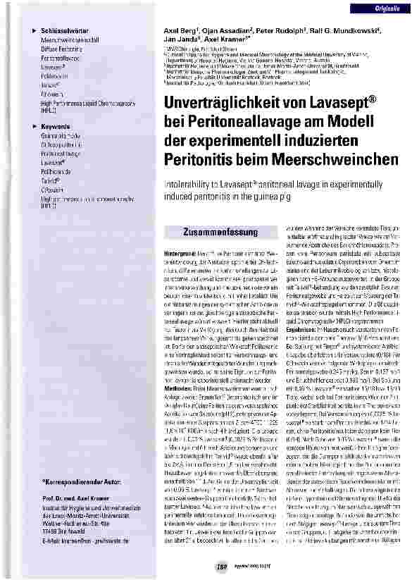 Vorschauseite 1: Unverträglichkeit von Lavasept® bei Peritoneallavage am Modell der experimentell induzierten Peritonitis beim Meerschweinchen