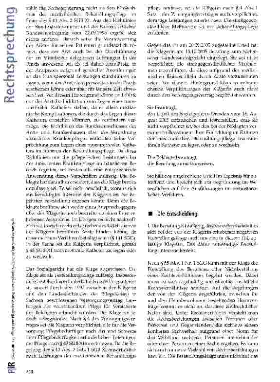 Vorschauseite 2: Zur Pflicht einer Pflegeeinrichtung, transurethrale Katheter zu legen und zu wechseln