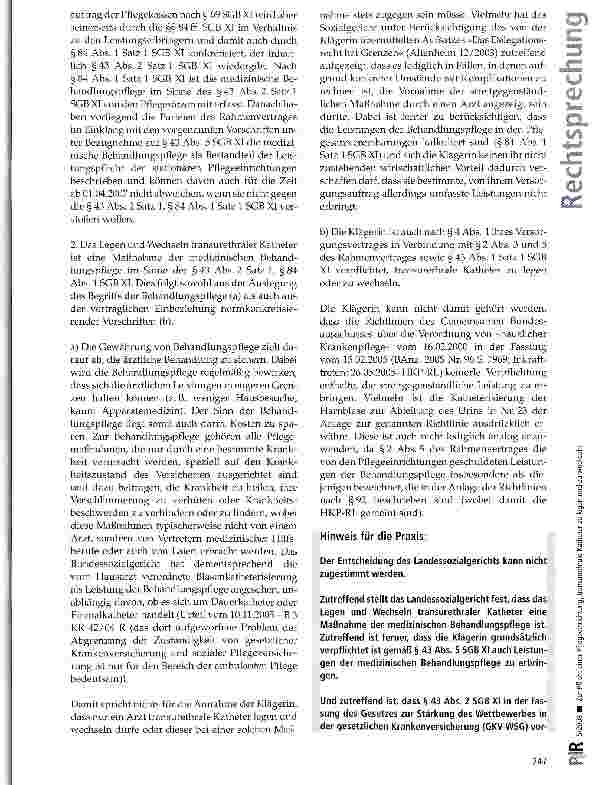 Vorschauseite 5: Zur Pflicht einer Pflegeeinrichtung, transurethrale Katheter zu legen und zu wechseln