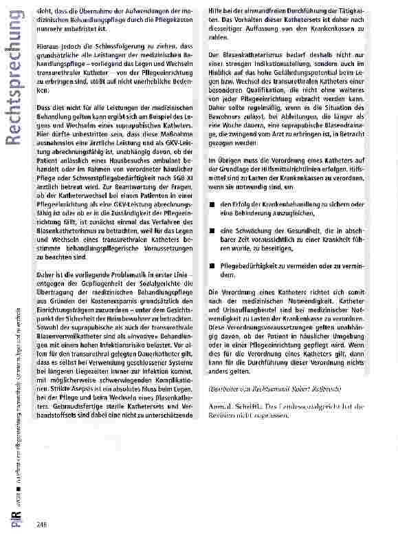 Vorschauseite 6: Zur Pflicht einer Pflegeeinrichtung, transurethrale Katheter zu legen und zu wechseln