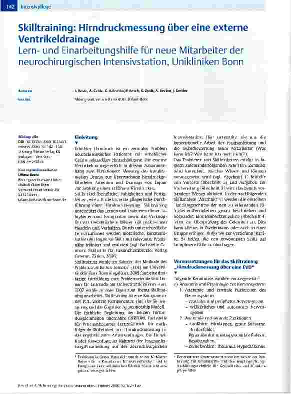 Vorschauseite 1: Skilltraining: Hirndruckmessung über eine externe VentrikeldrainageLernund Einarbeitungshilfe für neue Mitarbeiter der neurochirurgischen Intensivstation, Unikliniken Bonn