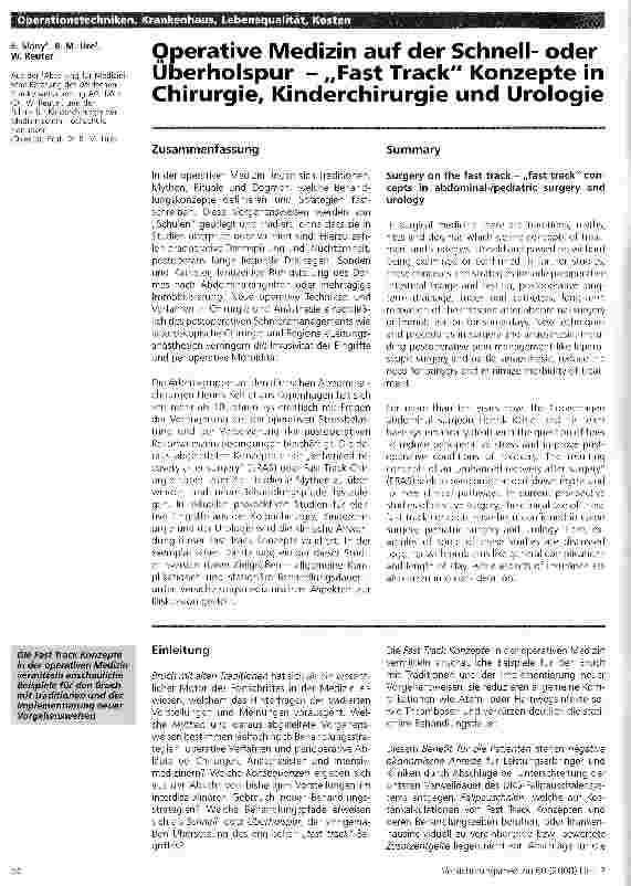 Vorschauseite 1: Operative Medizin auf der Schnelloder Überholspur - „Fast Track Konzepte in Chirurgie, Kinderchirurgie und Urologie