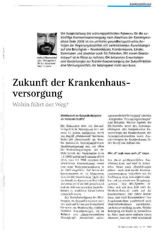 Vorschauseite 1: Zukunft der Krankenhaus-Versorgung- Wohin führt der Weg?