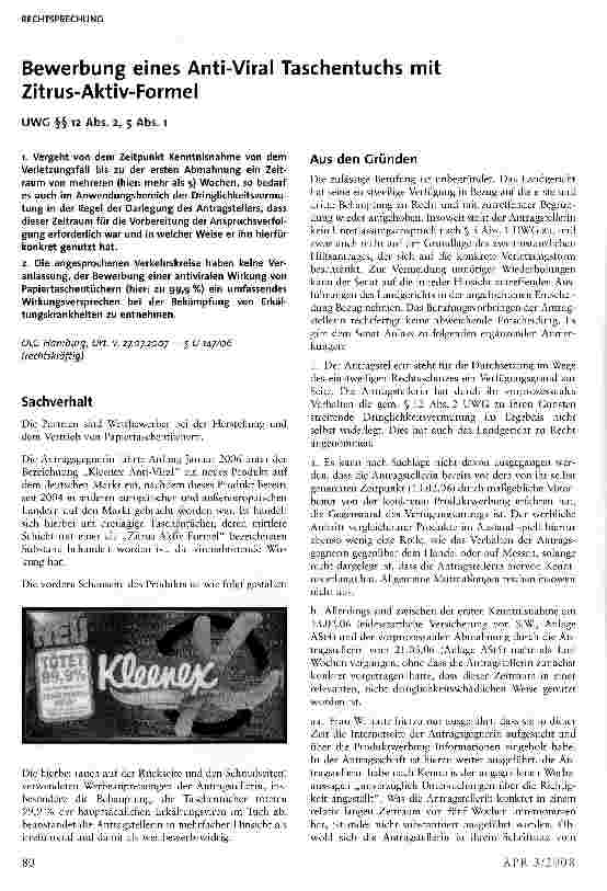 Vorschauseite 1: Bewerbung eines Anti-Viral Taschentuchs mit Zitrus-Aktiv-Formel