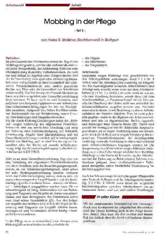 Vorschauseite 1: Mobbing in der Pflege