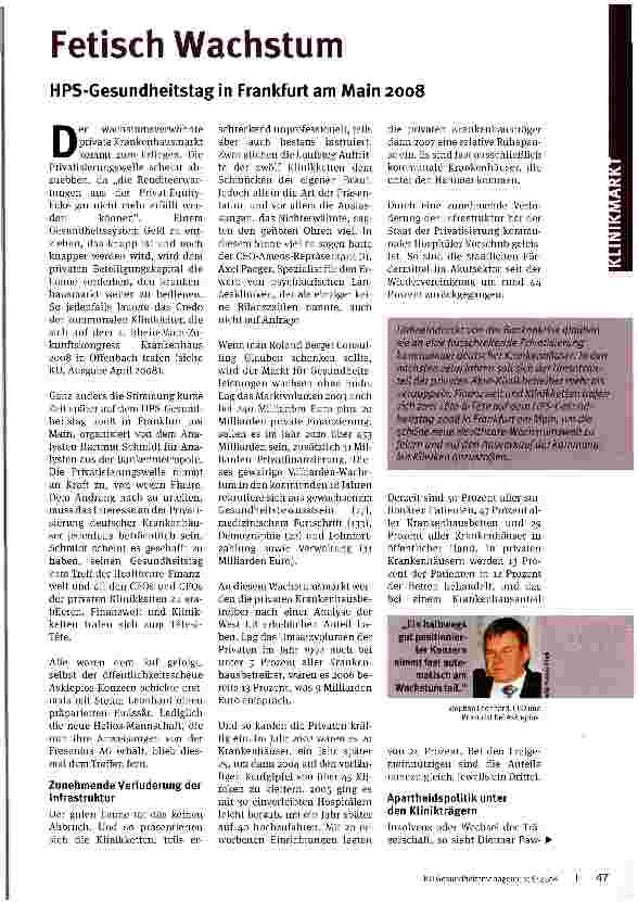 Vorschauseite 1: Fetisch Wachstum HPS-Gesundheitstag in Frankfurt am Main 2008