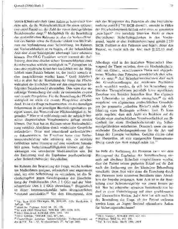 Vorschauseite 4: Strafrechtliche Verantwortlichkeit der behandelnden Ärzte für den Freitod eines Patienten nach Beendigung des Klinikaufenthalts?