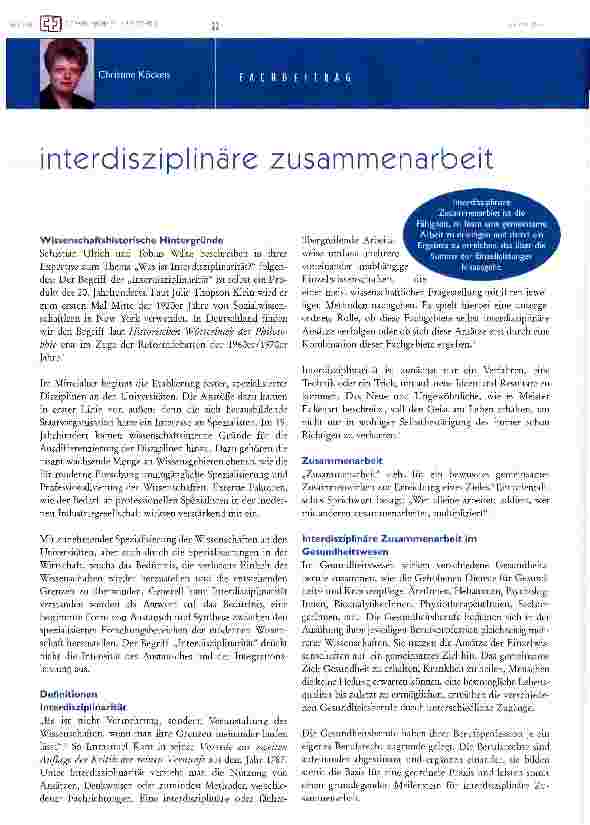 Vorschauseite 1: interdisziplinäre Zusammenarbeit