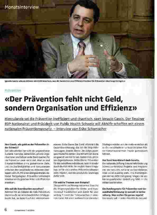 Vorschauseite 1: Der Prävention fehlt nicht Geld, sondern Organisation und Effizienz