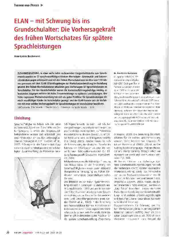 Vorschauseite 1: ELAN - mit Schwung bis ins Grundschulalter: Die Vorhersagekraft des frühen Wortschatzes für spätere Sprachleistungen
