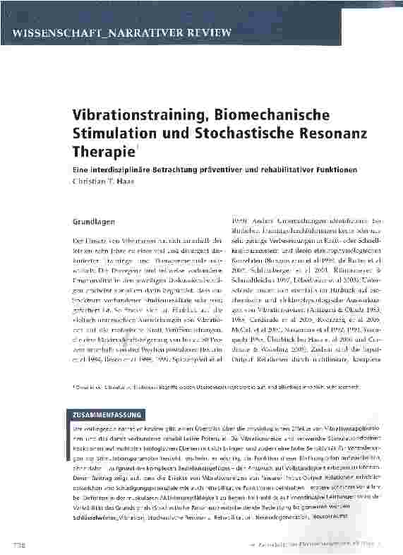 Vorschauseite 1: Vibrationstraining, Biomechanische Stimulation und Stochastische Resonanz TherapieEine interdisziplinäre Betrachtung präventiver und rehabilitativer Funktionen