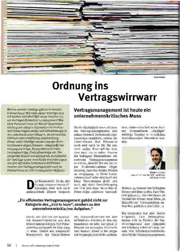 Vorschauseite 1: Ordnung ins Vertragswirrwarr. Vertragsmanagement ist heute ein unternehmenskritisches Muss