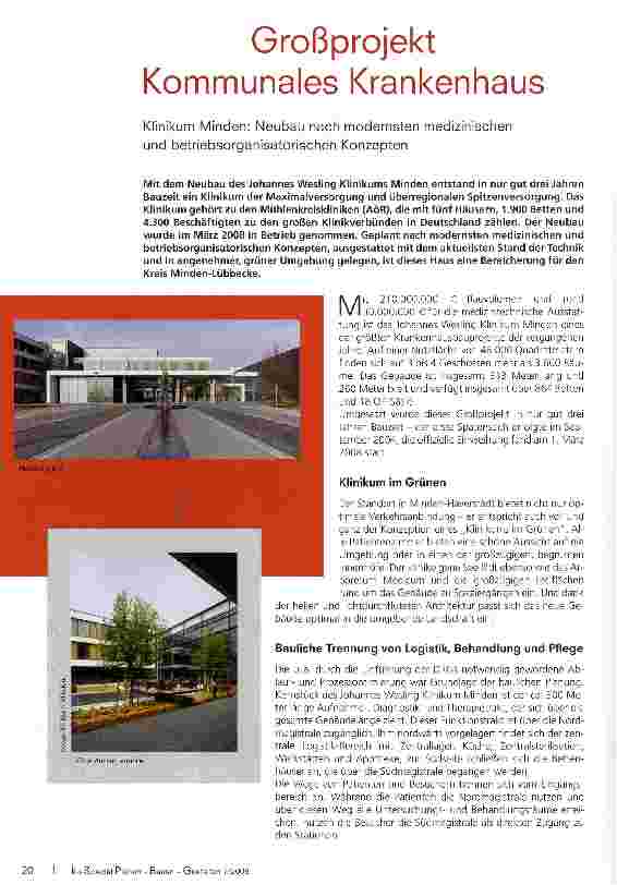 Vorschauseite 1: Großprojekt Kommunales Krankenhaus. Klinikum Minden: Neubau nach modernsten medizinischen und betriebsorganisatorischen Konzepten